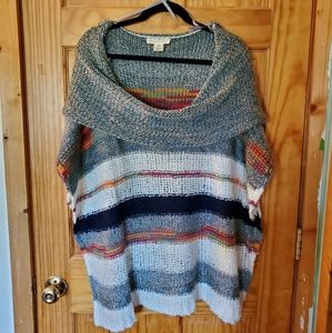 {LOVESTITCH} Wool Striped Cowl Neck Poncho